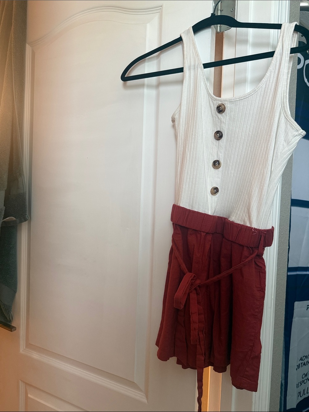SHEIN White Ribbed Tank Top with Rust color Waist Shorts